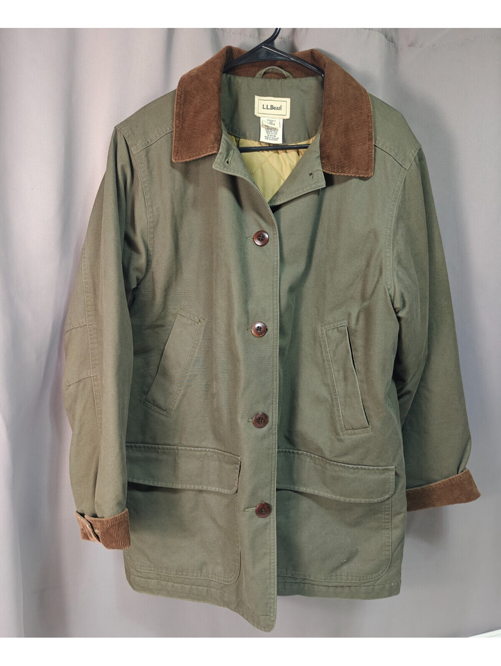 Vintage L.L.Bean Canvas Field Chore Barn Jacket Green Brown Corduroy Women Large